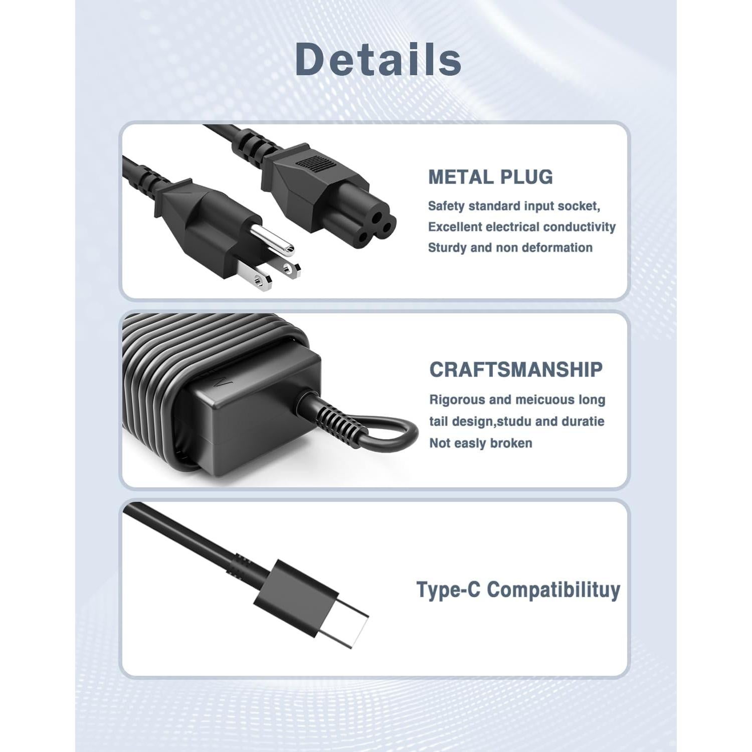 Cargador USB C 65W SZGUDULO para Laptop Acer HP Dell Lenovo