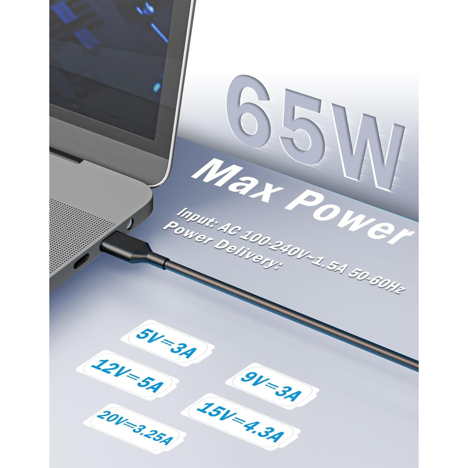 Cargador USB C 65W SZGUDULO para Laptop Acer HP Dell Lenovo