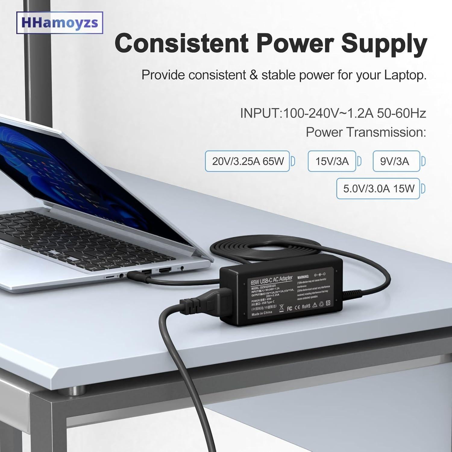 Cargador USB C 65W HHamoyzs para Chromebook y HP/Dell/Lenovo