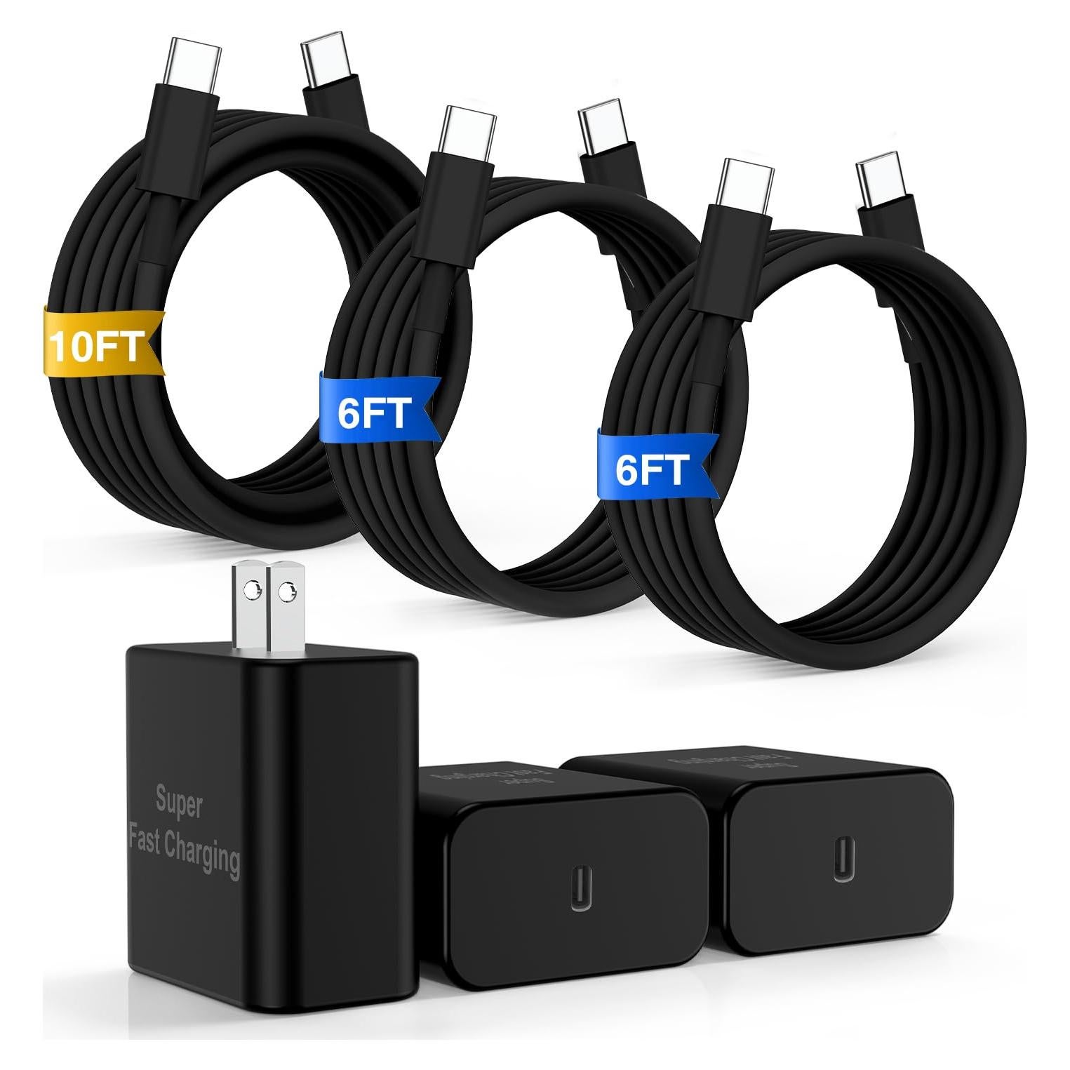 Cargador Rápido USB C 45W para iPhone 17/16/15 - 3 Cables