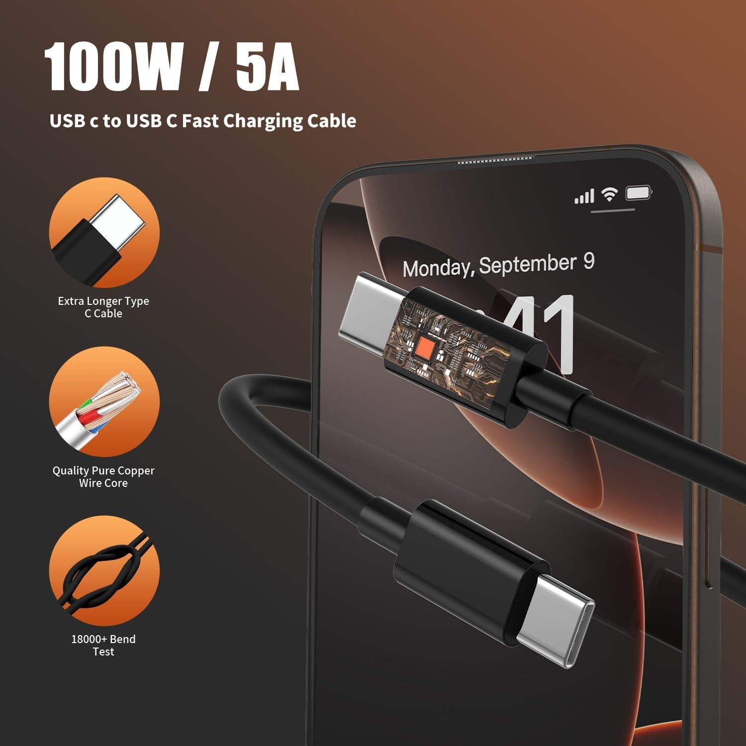 Cargador Rápido USB C 45W para iPhone 17/16/15 - 3 Cables