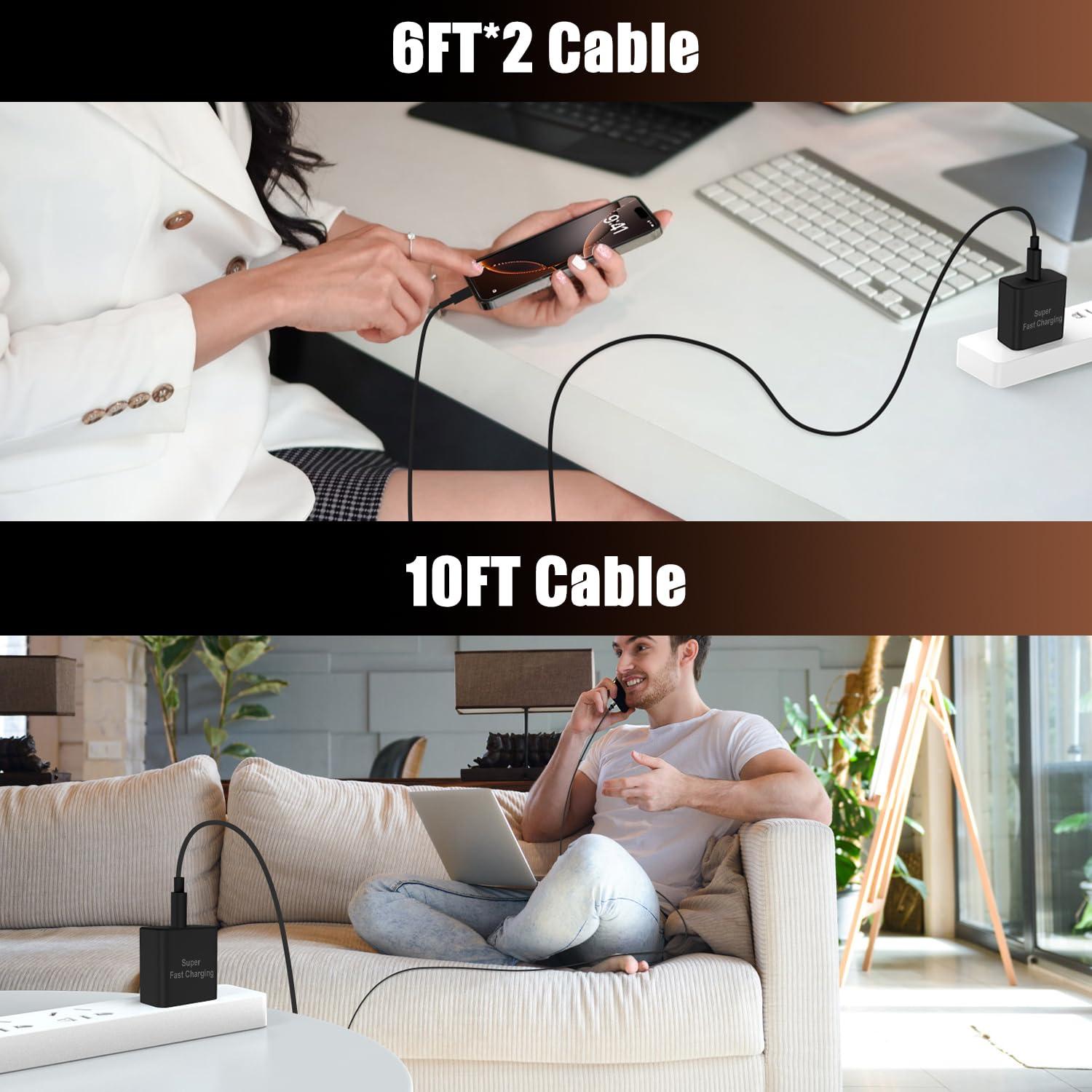 Cargador Rápido USB C 45W para iPhone 17/16/15 - 3 Cables