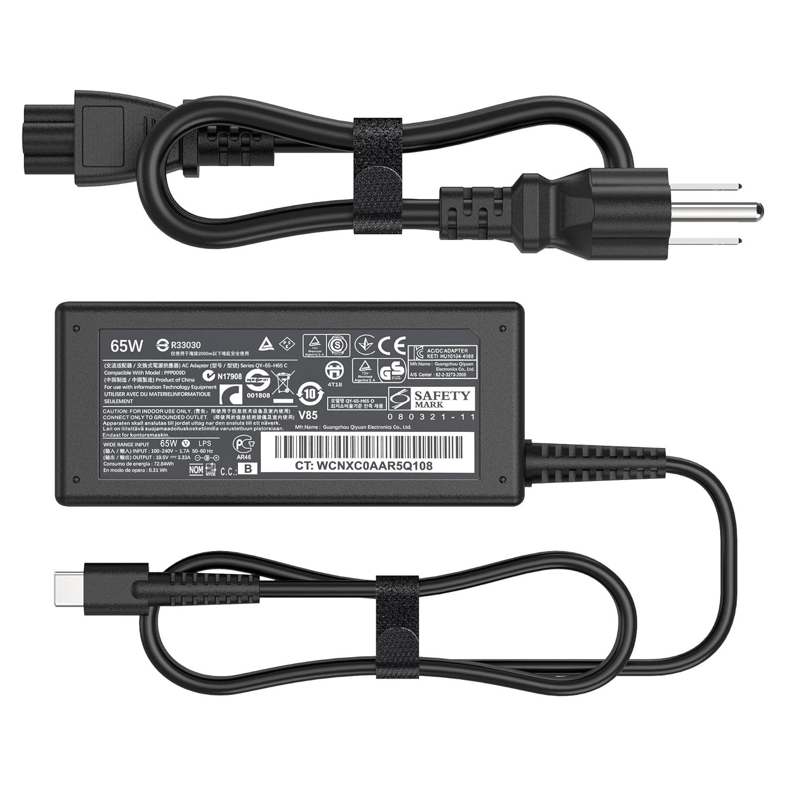 Cargador USB-C 65W HP EliteBook ProBook Chromebook Rápido