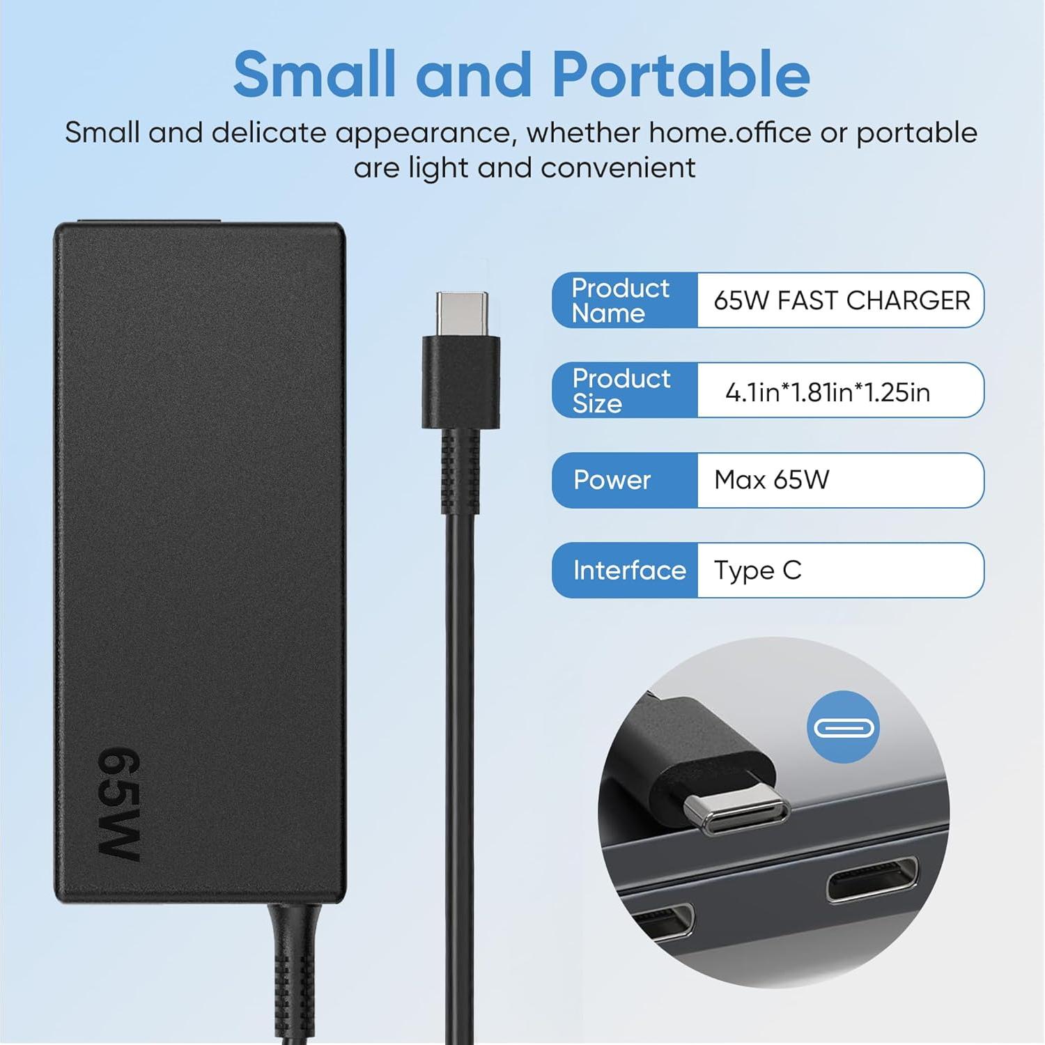 Cargador USB-C 65W HP EliteBook ProBook Chromebook Rápido