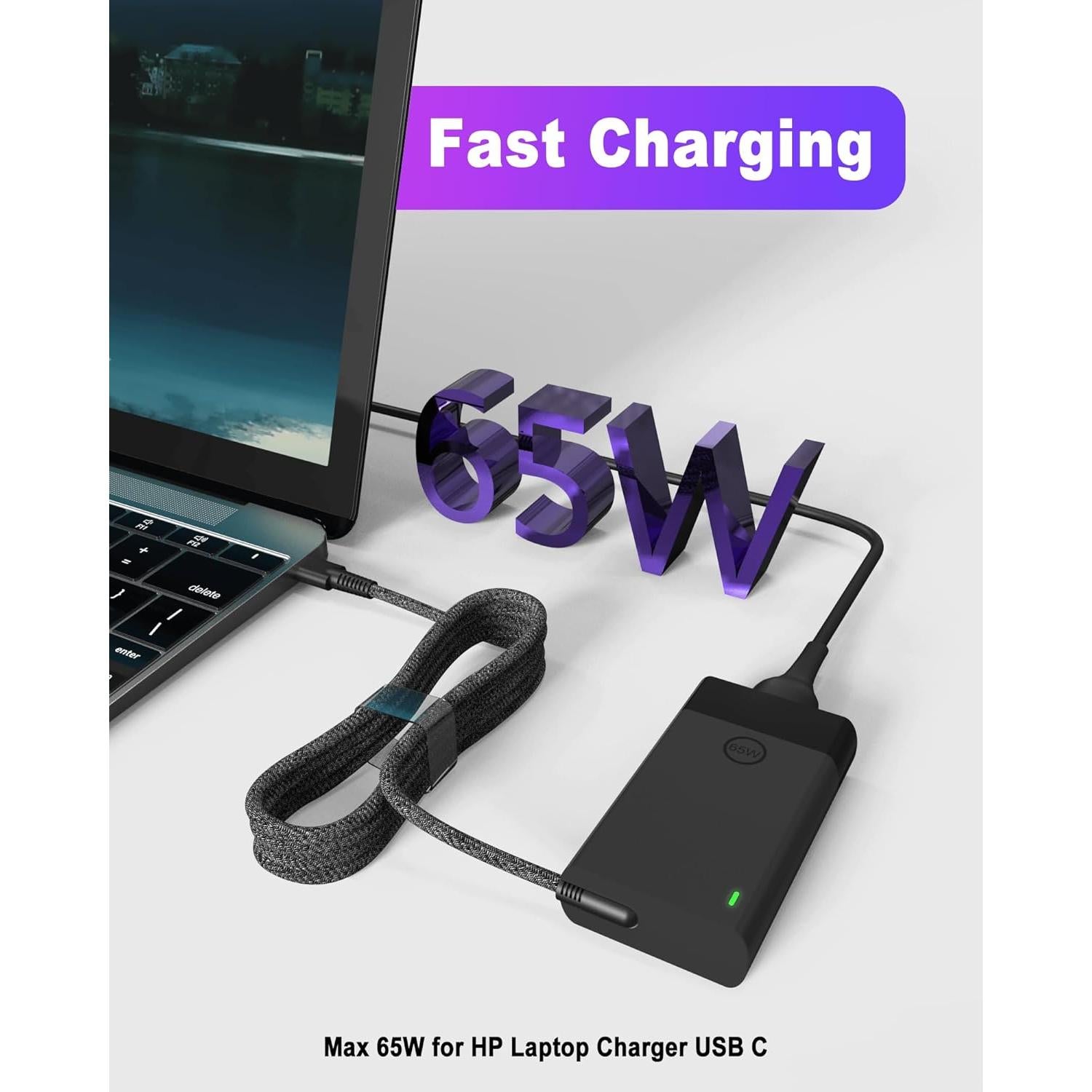 Cargador USB-C 65W STJJNNWI Compatible con HP Envy y EliteBook