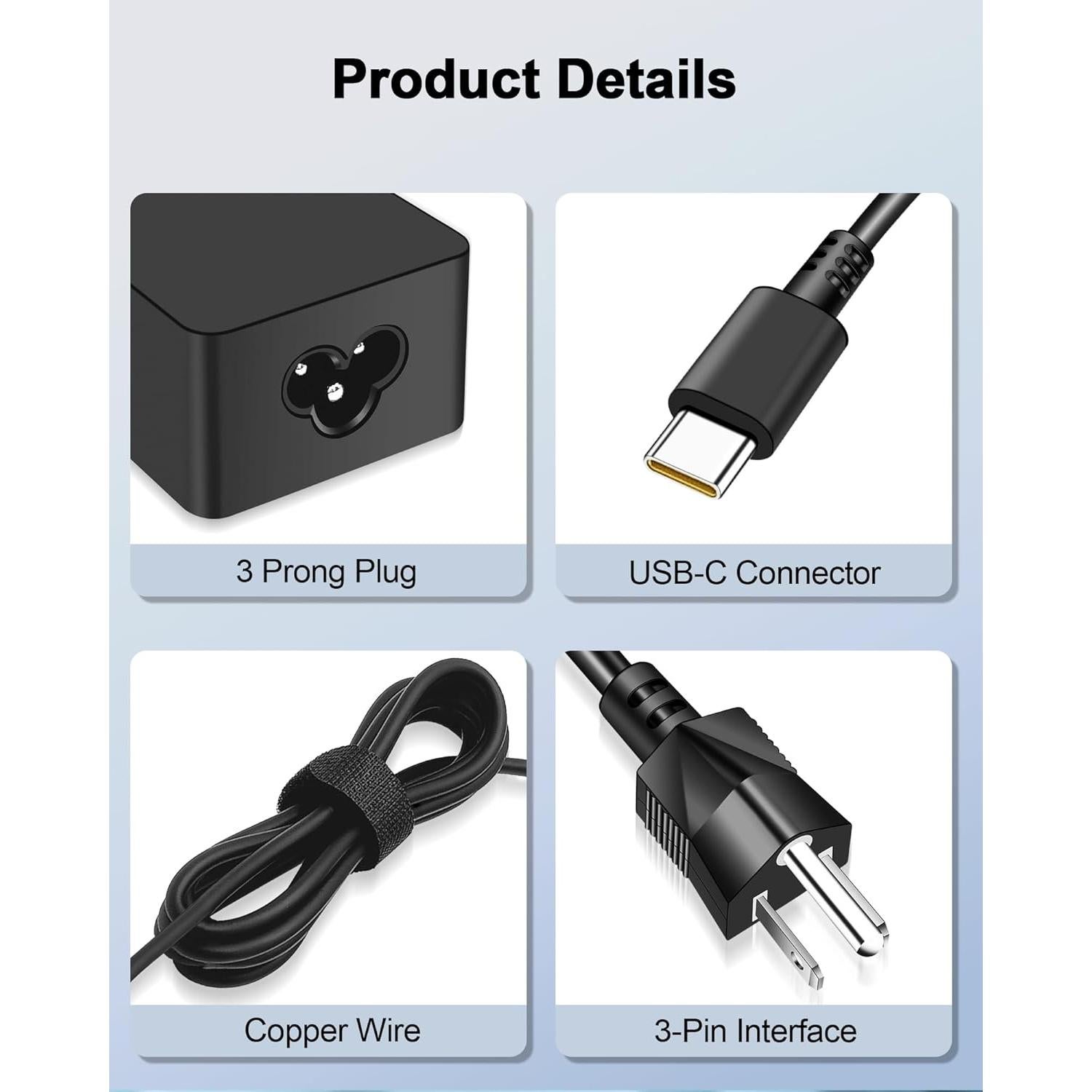 Cargador USB C 65W Universal para Laptops Dell Lenovo HP Acer