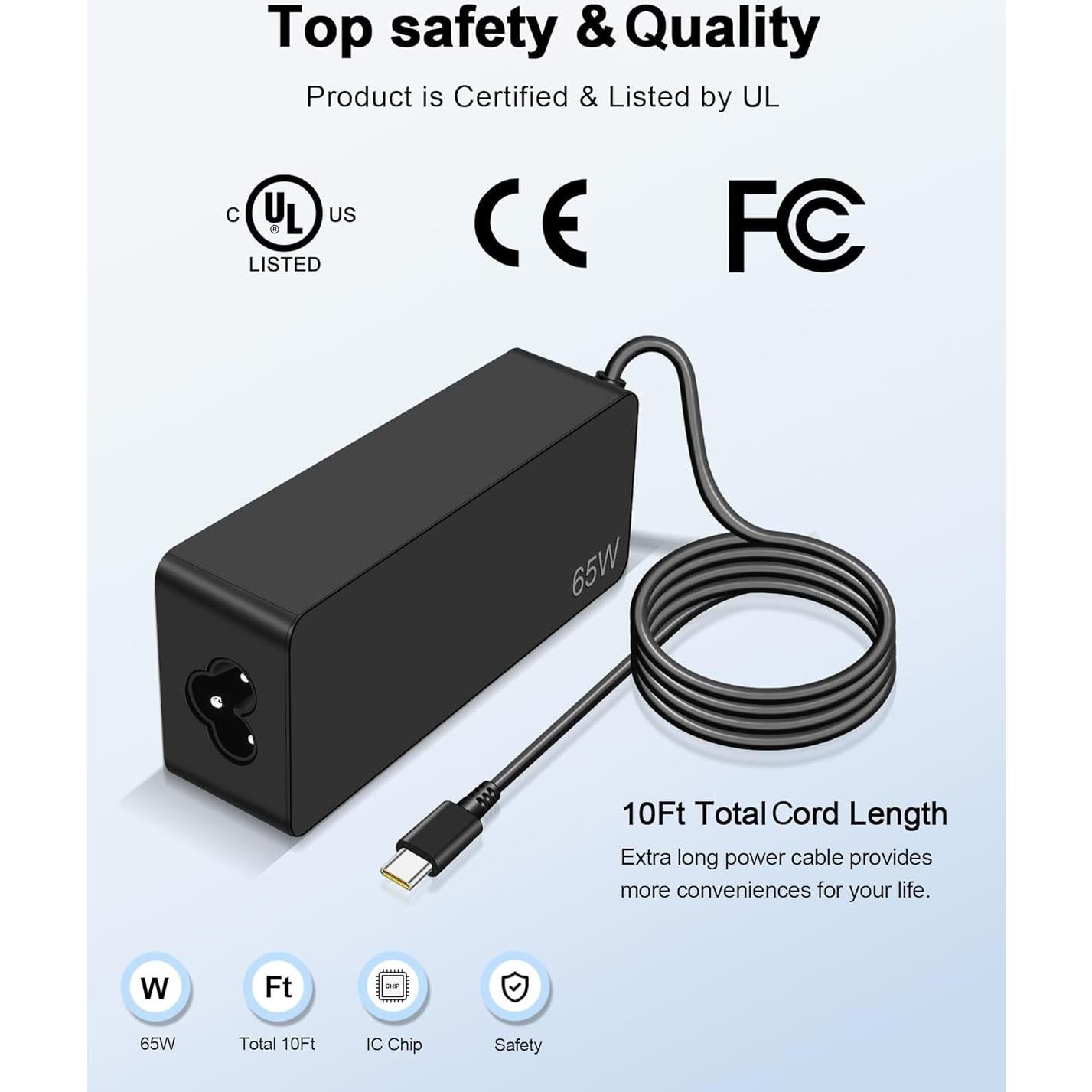 Cargador USB C 65W Universal para Laptops Dell Lenovo HP Acer