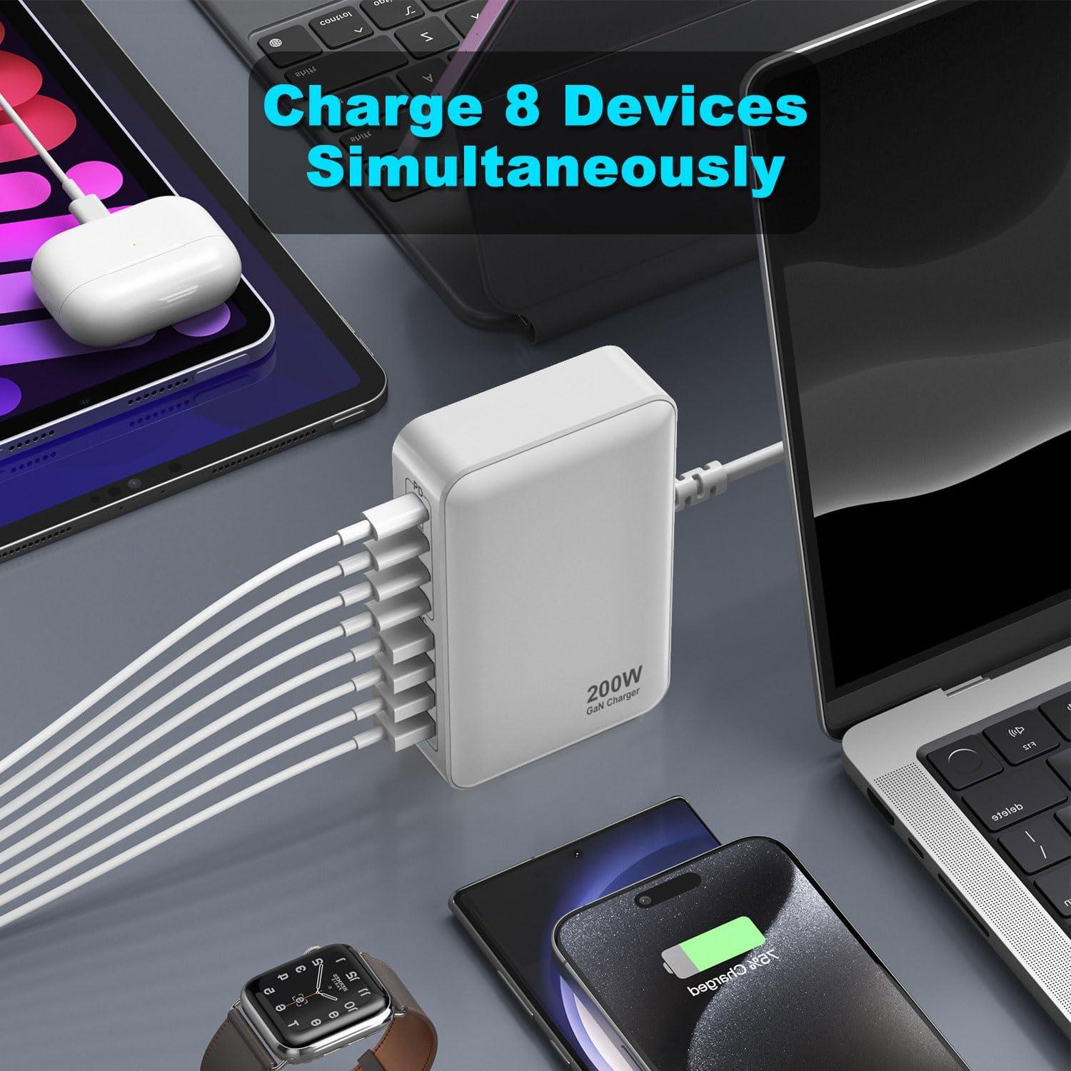 Cargador USB C 200W GaN 8 Puertos Rápido Dongguan