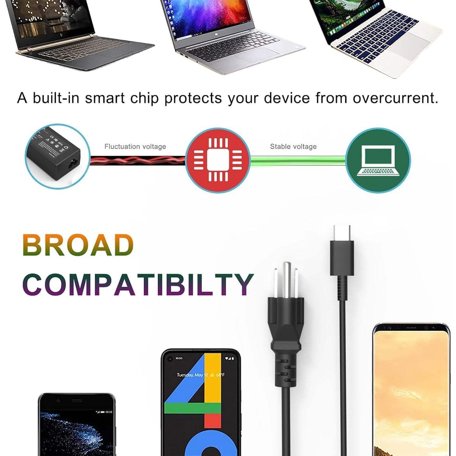 Cargador Universal 65W USB Tipo C Compatible Chromebook