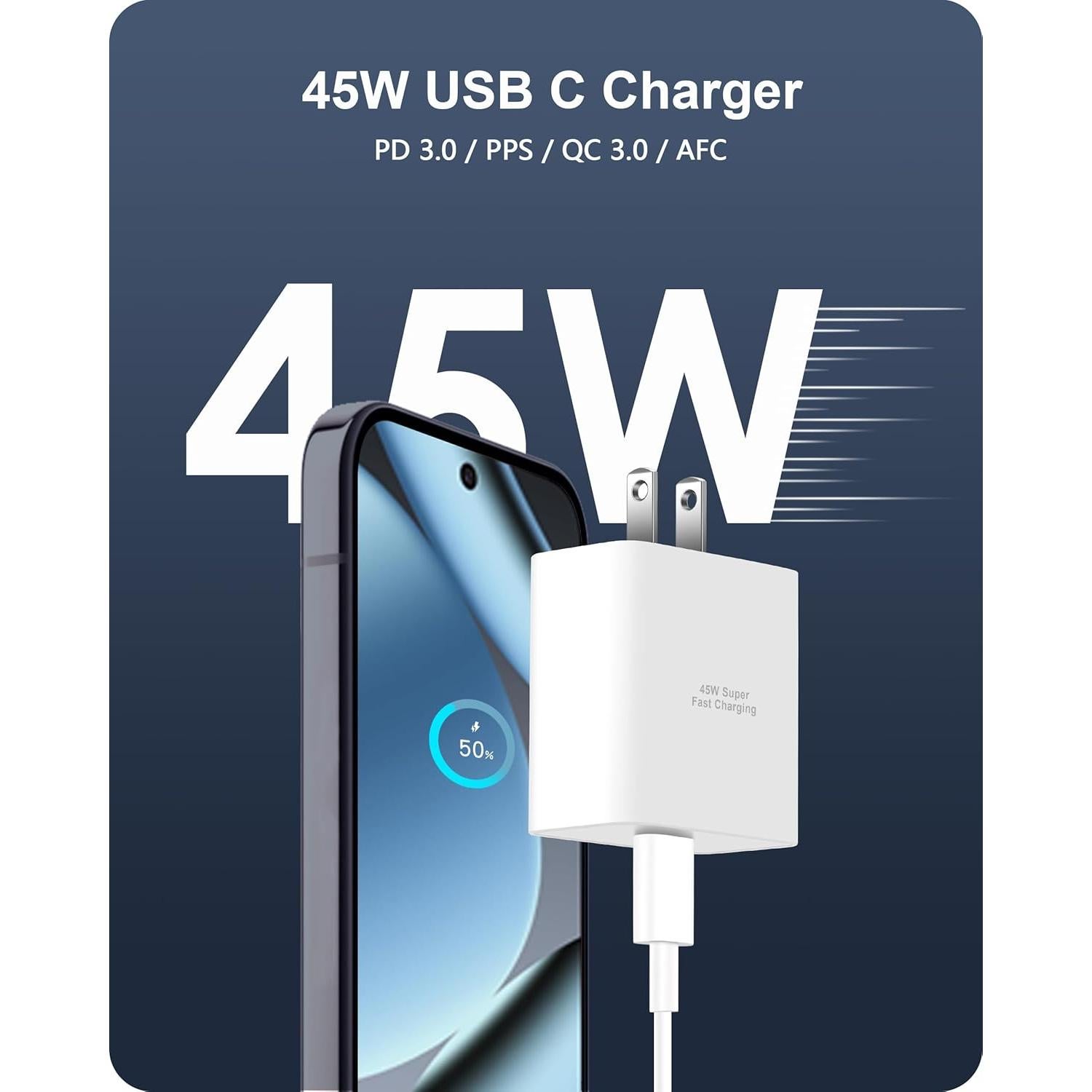 Cargador Rápido 45W USB-C Heyuan para Google Pixel y iPhone