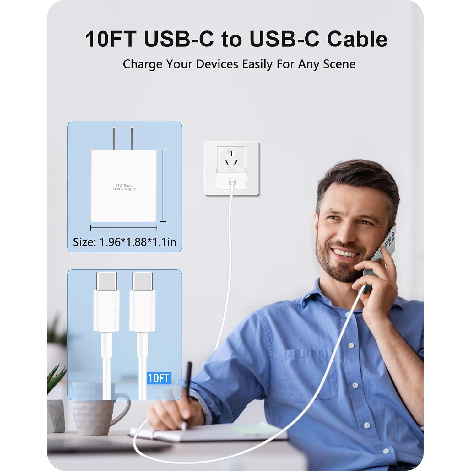 Cargador Rápido 45W USB-C Heyuan para Google Pixel y iPhone