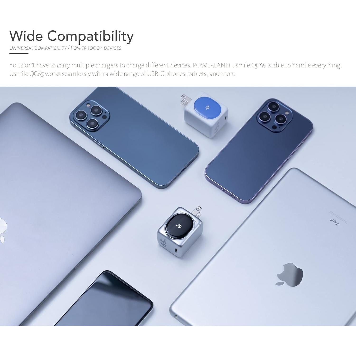 Cargador USB C GaN 65W Powerland QC65 para MacBook y iPhone