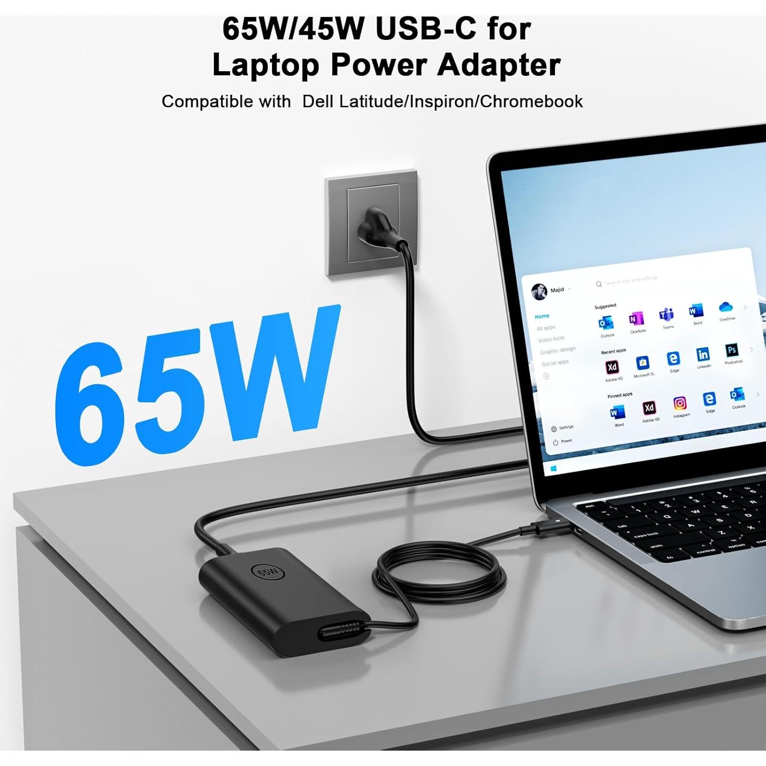 Cargador USB C 65W RYAOBWU para Dell Latitude y XPS
