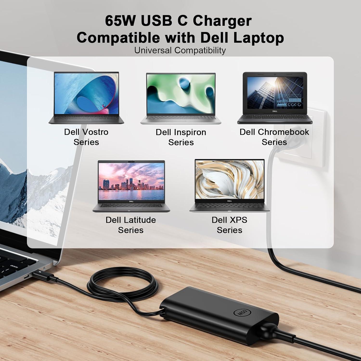 Cargador USB C 65W RYAOBWU para Dell Latitude y XPS