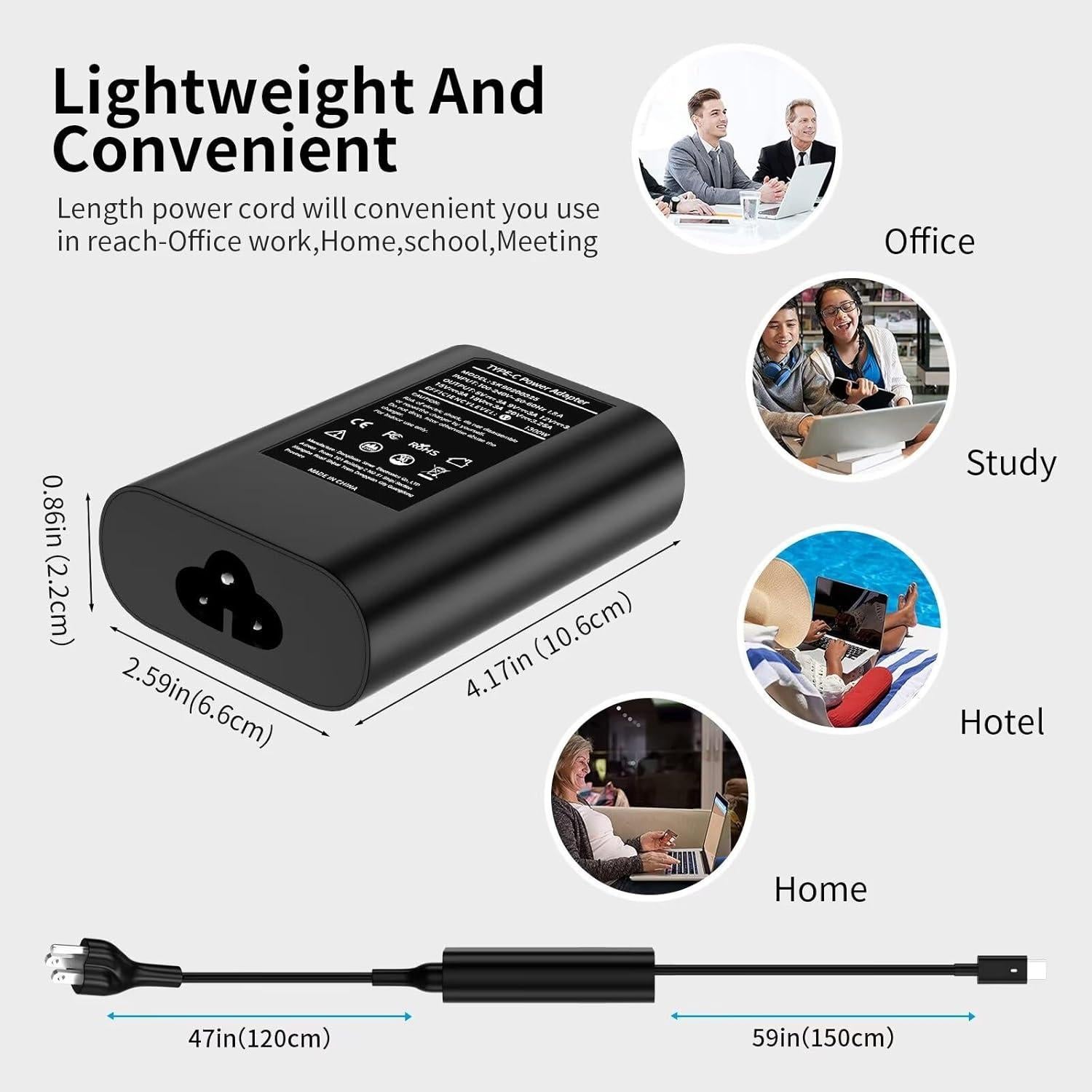 Cargador USB C 65W RYAOBWU para Dell Latitude y XPS