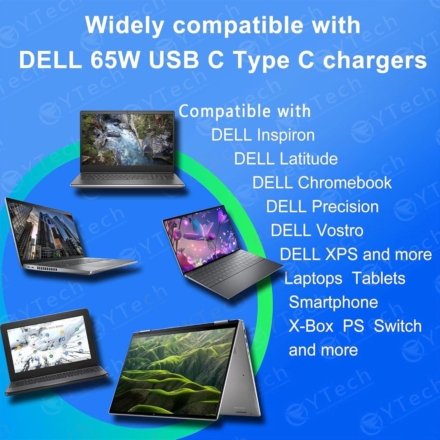 Cargador USB C 65W YTech para Dell XPS y Chromebook
