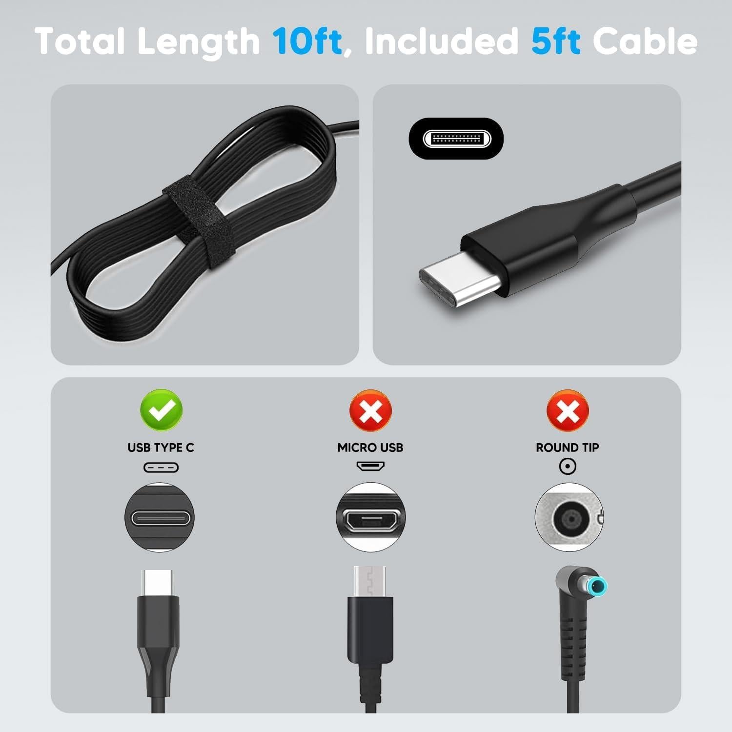 Cargador USB C 45W Universal para Laptop Dell, HP, Acer