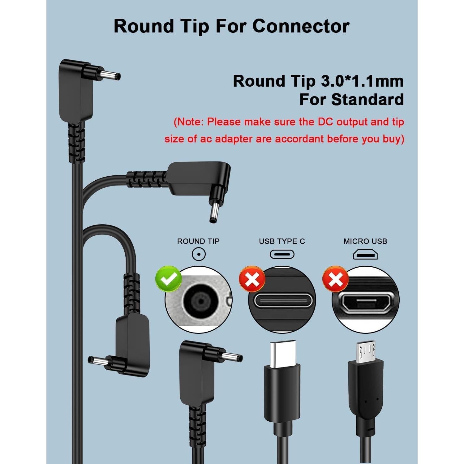 Cargador de Laptop Ryaobwu 65W Compatible con Acer Aspire y Chromebook