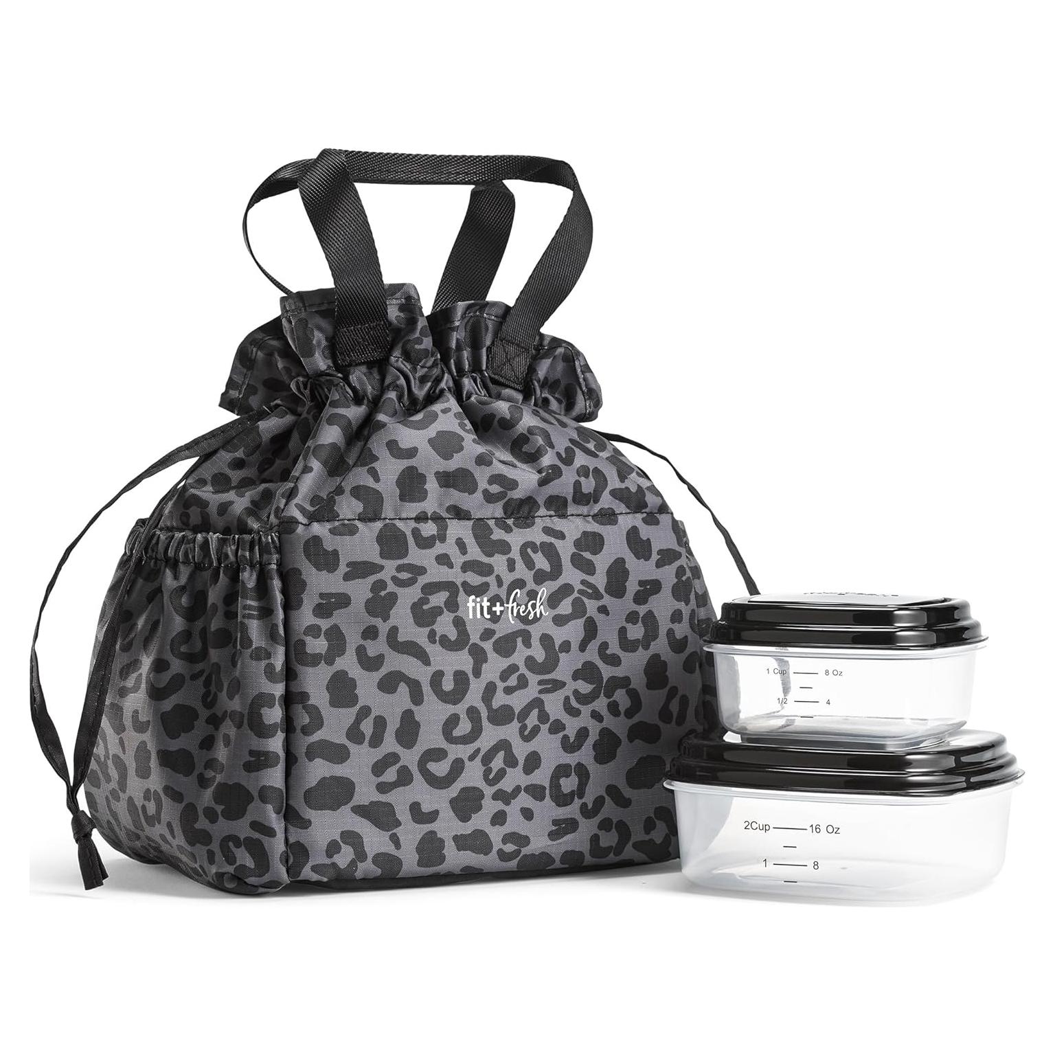Bolsa de Almuerzo Fit & Fresh Leopardo Negro con 2 Contenedores