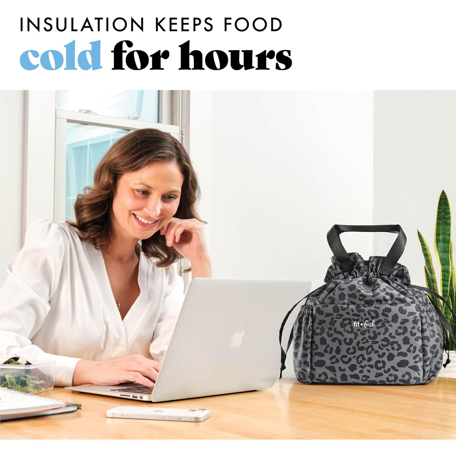 Bolsa de Almuerzo Fit & Fresh Leopardo Negro con 2 Contenedores