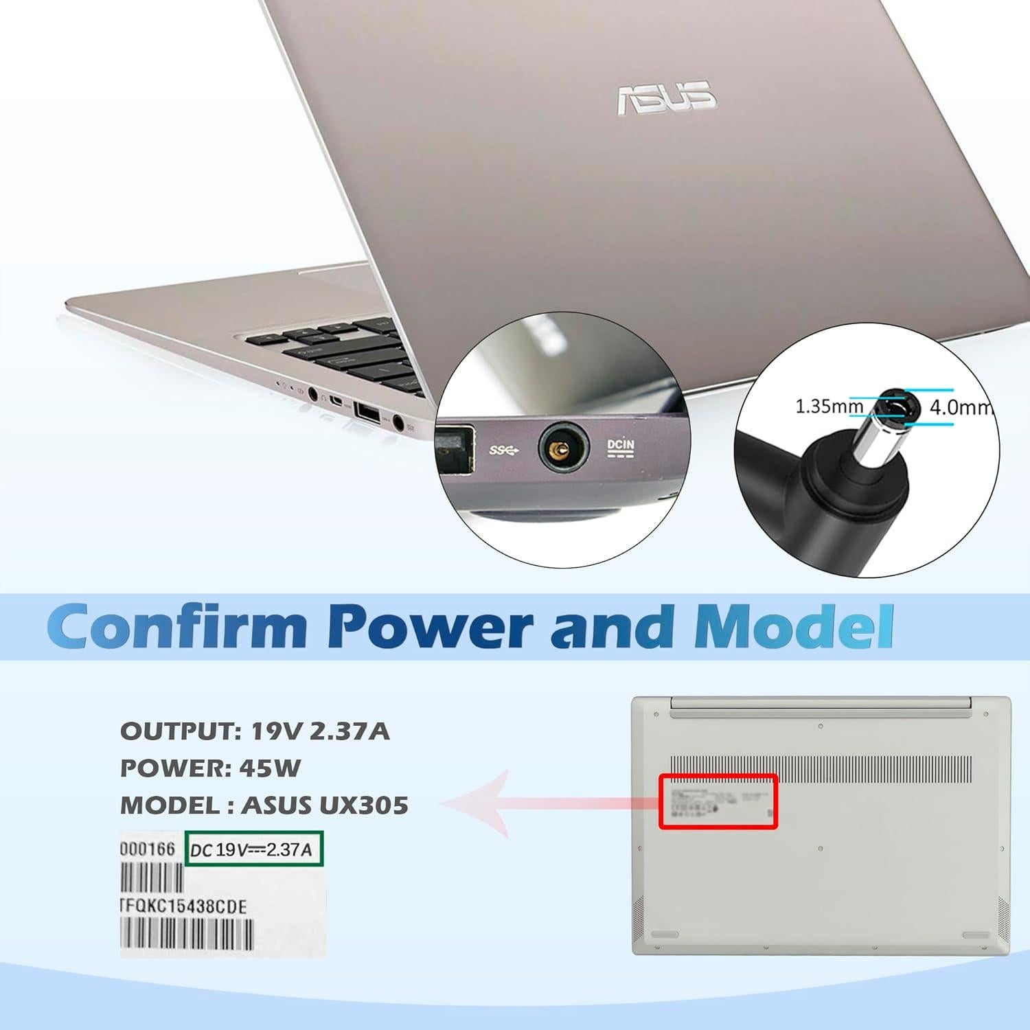 Cargador Adaptador 45W 19V 2.37A ASUS UX305 UX330 E203M