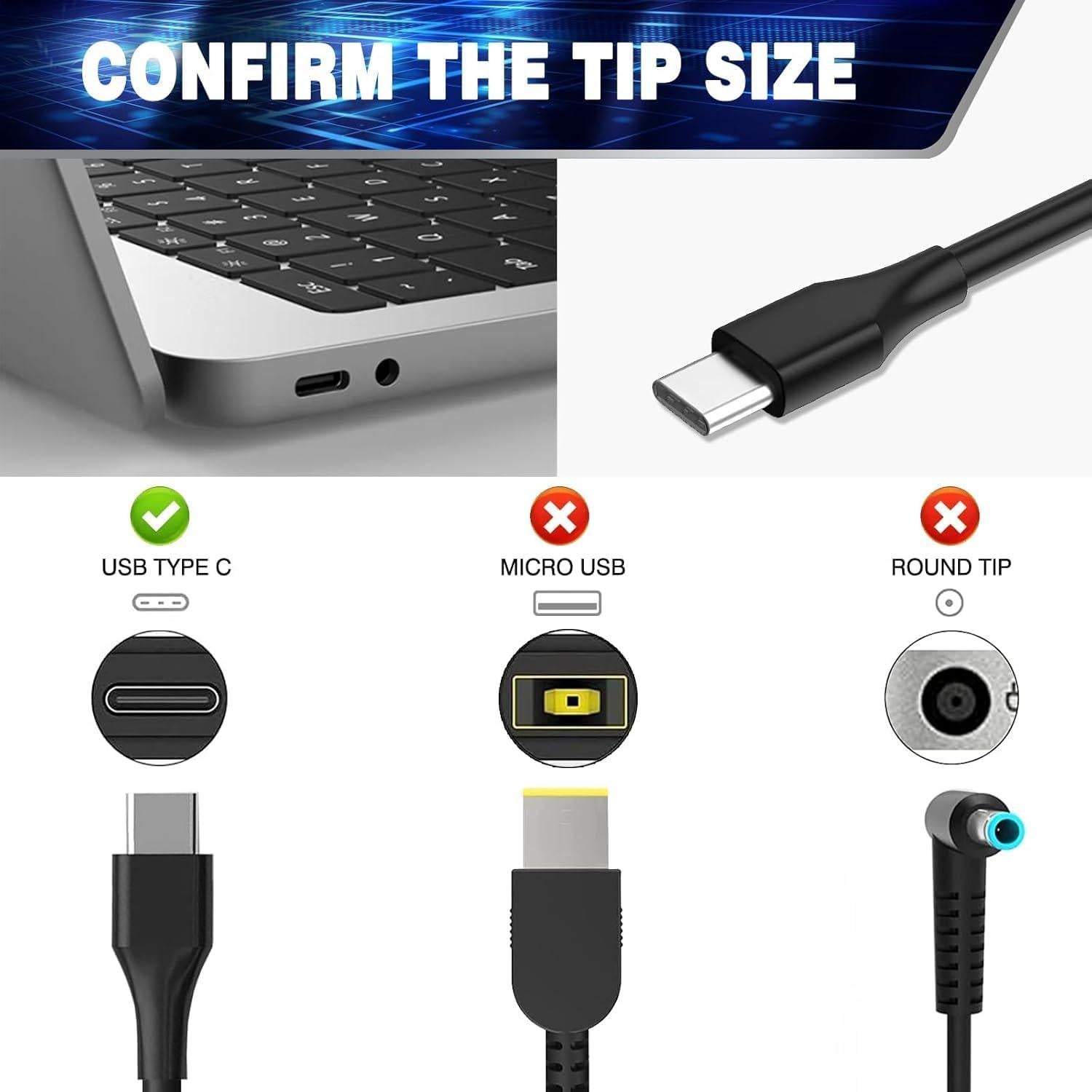 Cargador USB-C 100W Universal para Laptop Lenovo, Dell, MacBook