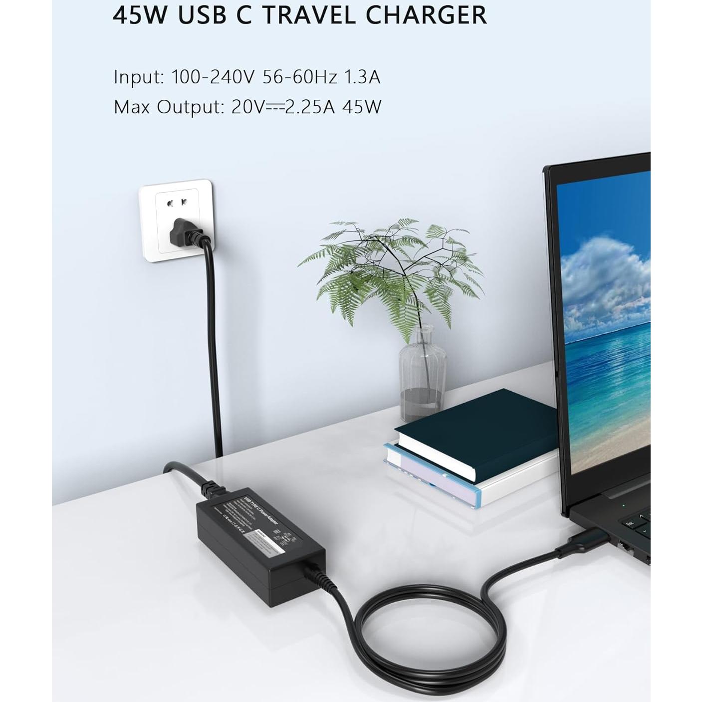 Cargador USB-C 45W Nivjuky para HP Chromebook y más