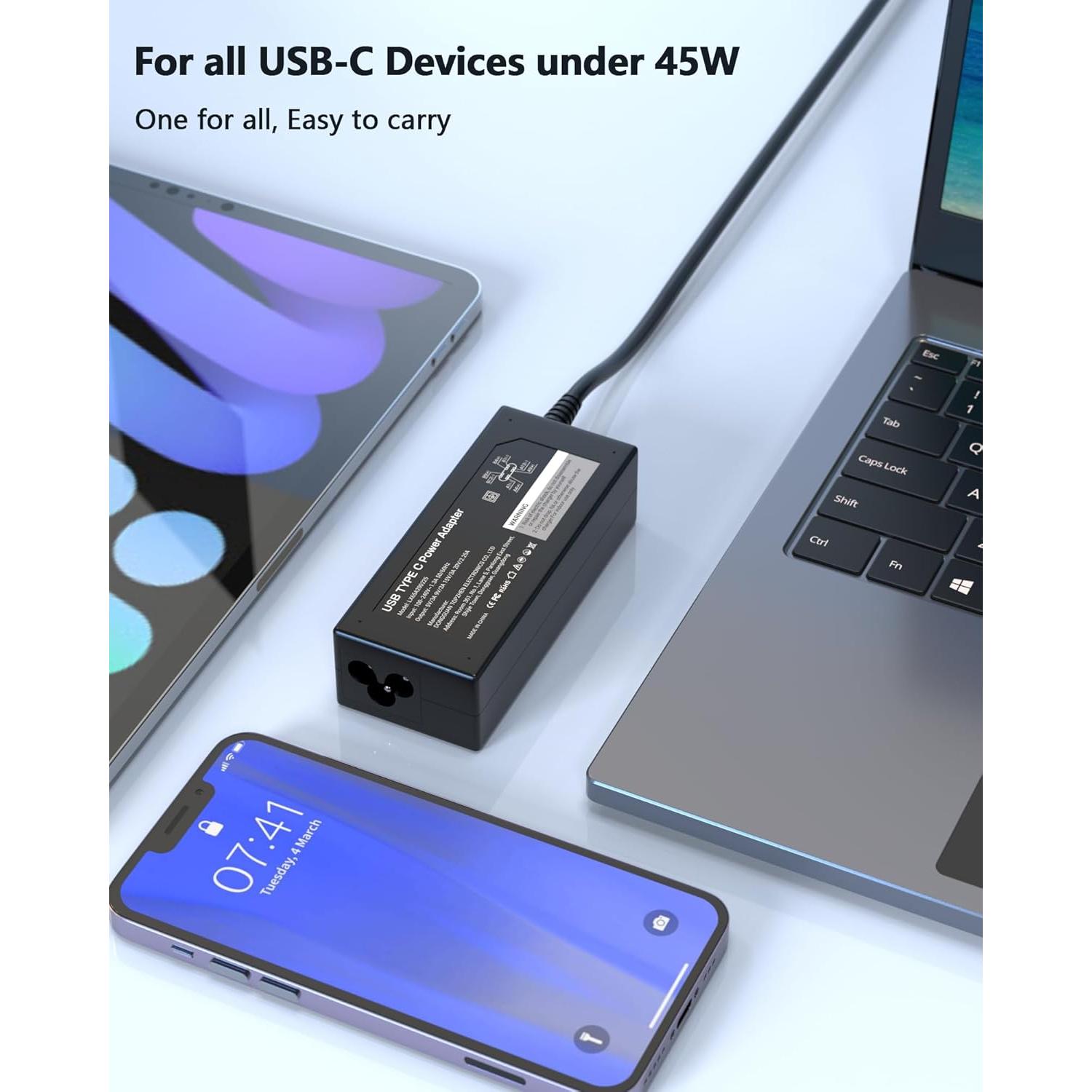 Cargador USB-C 45W Nivjuky para HP Chromebook y más