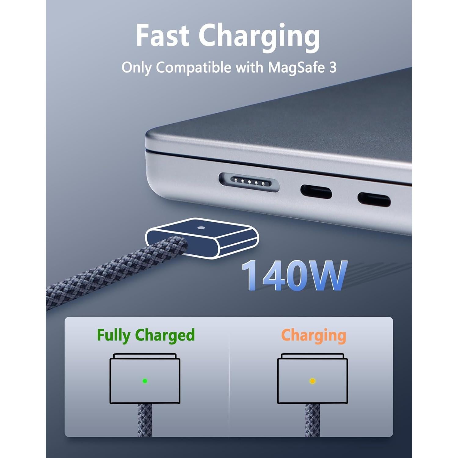 Cable de carga rápida magnético USB-C 2m DERLULU para MacBook