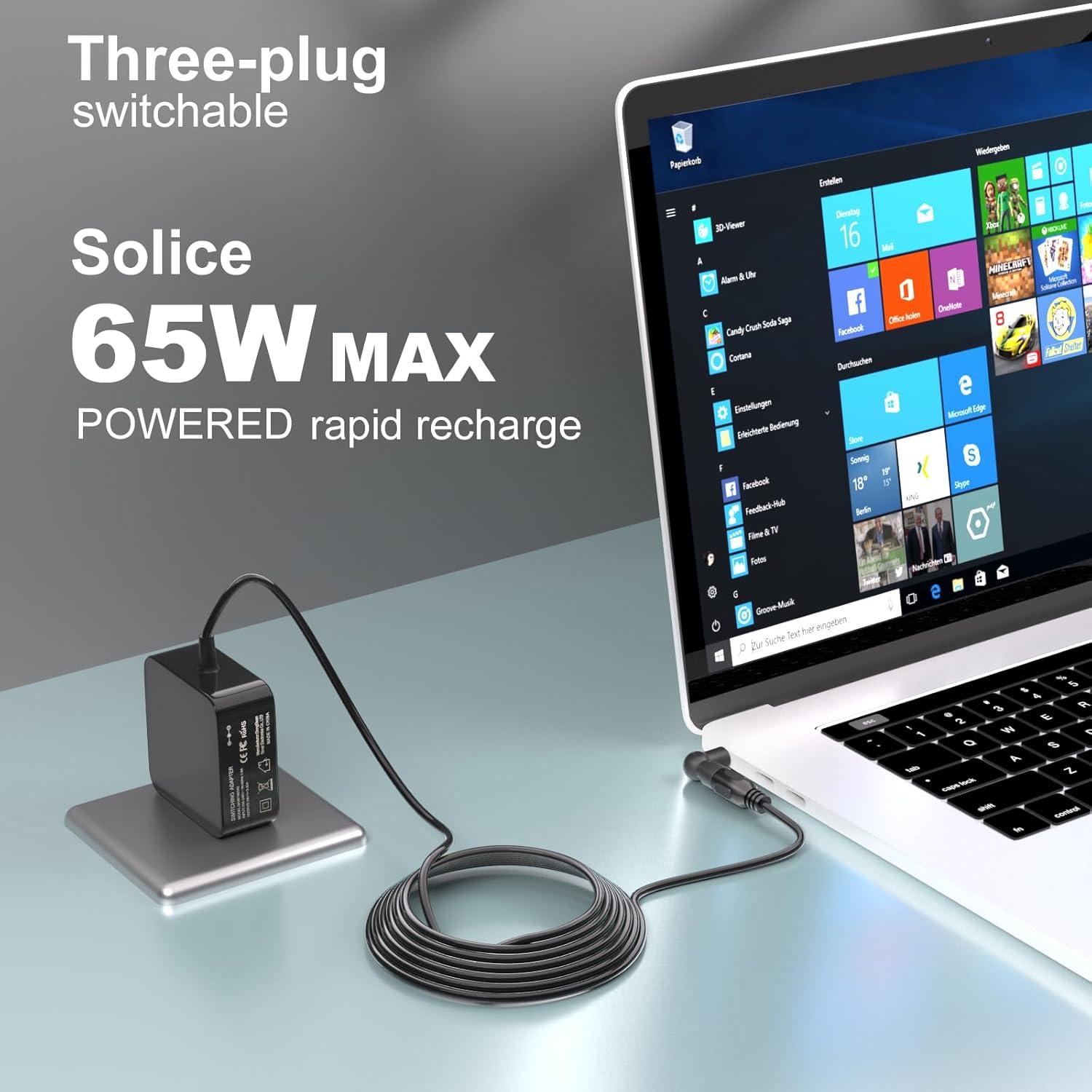 Cargador 65W SOLICE para Lenovo Flex 4/5/6/14/15 y Thinkpad