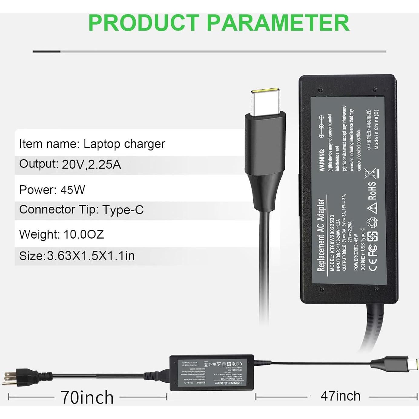 Cargador USB-C 45W DONGGUAN para Lenovo ThinkPad y Dell