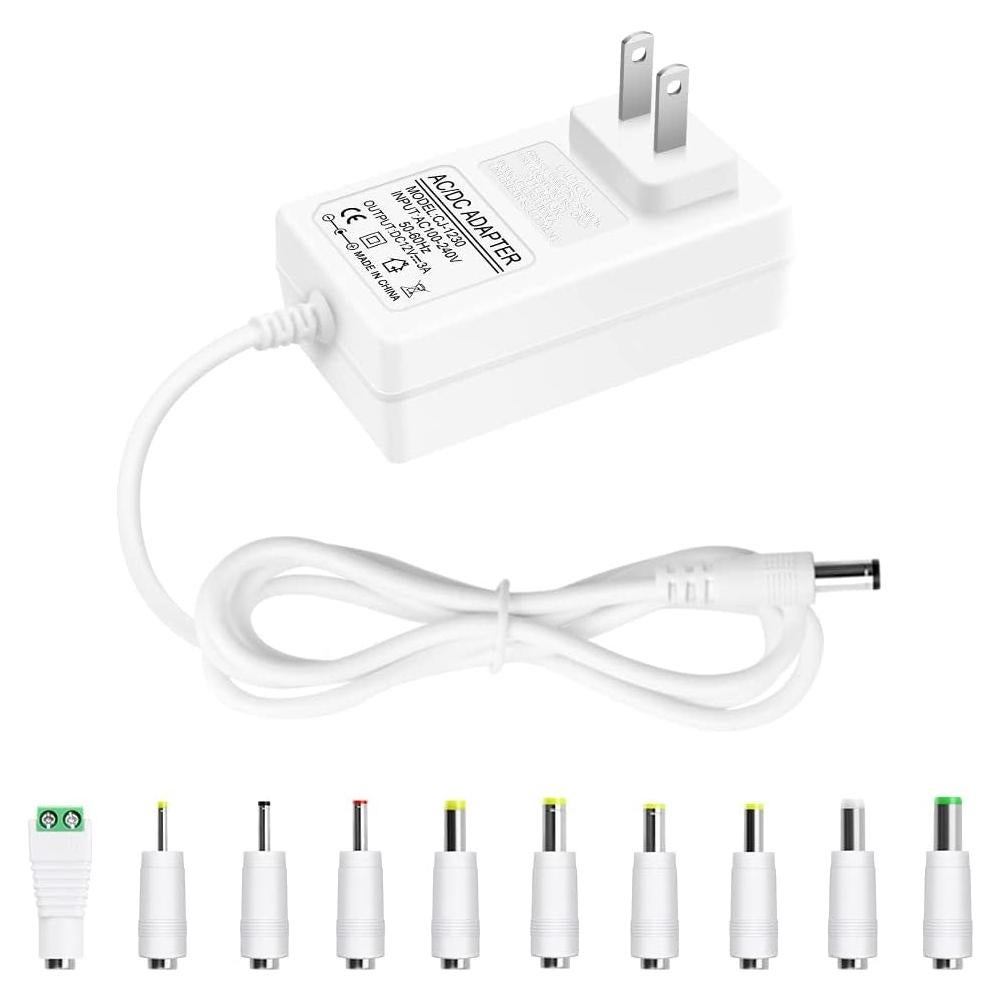 Adaptador de Alimentación AC/DC 12V 3A 36W Blanco con 10 Enchufes