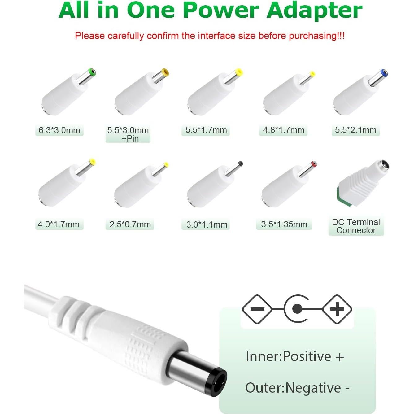 Adaptador de Alimentación AC/DC 12V 3A 36W Blanco con 10 Enchufes