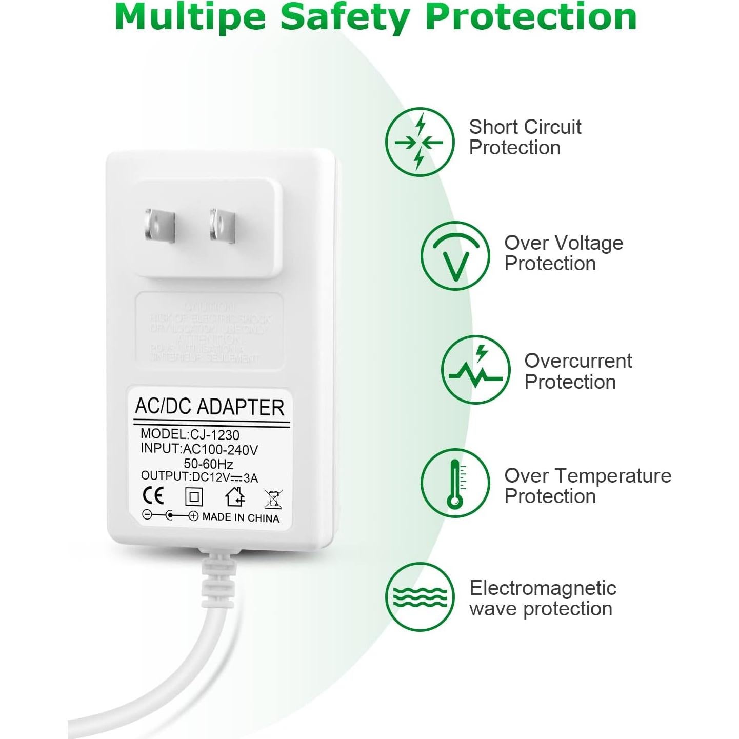 Adaptador de Alimentación AC/DC 12V 3A 36W Blanco con 10 Enchufes