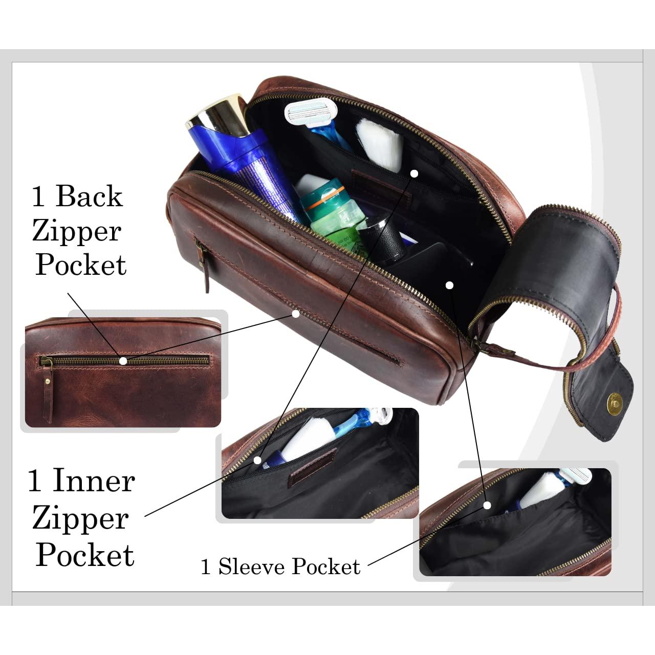 Neceser de Viaje de Cuero Aaron 26x12x14cm Impermeable