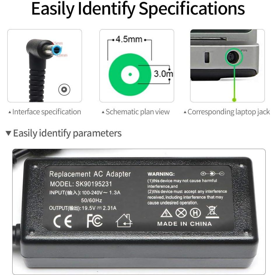 Cargador de Laptop 45W VillaCool Compatible con HP 14"