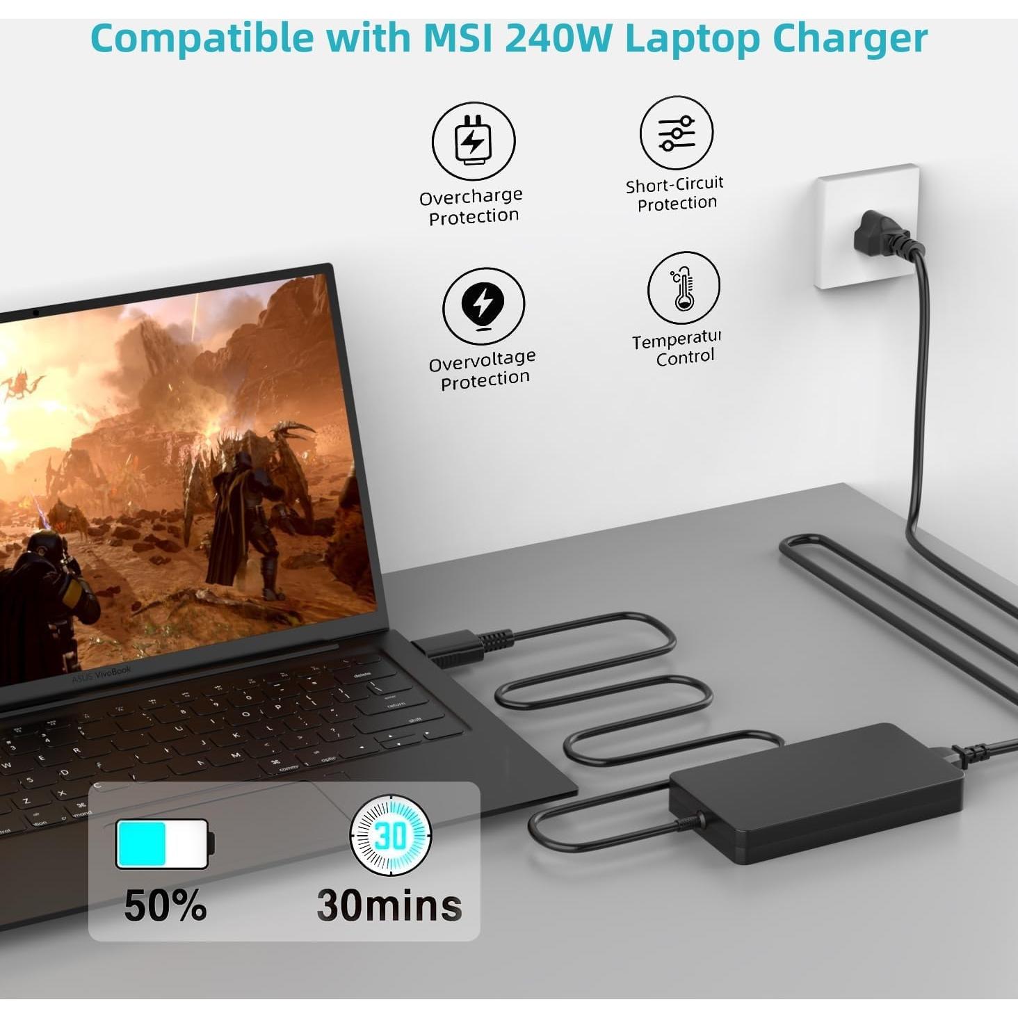 Cargador de Laptop GERVGHS 240W Compatible MSI GE76 GE66