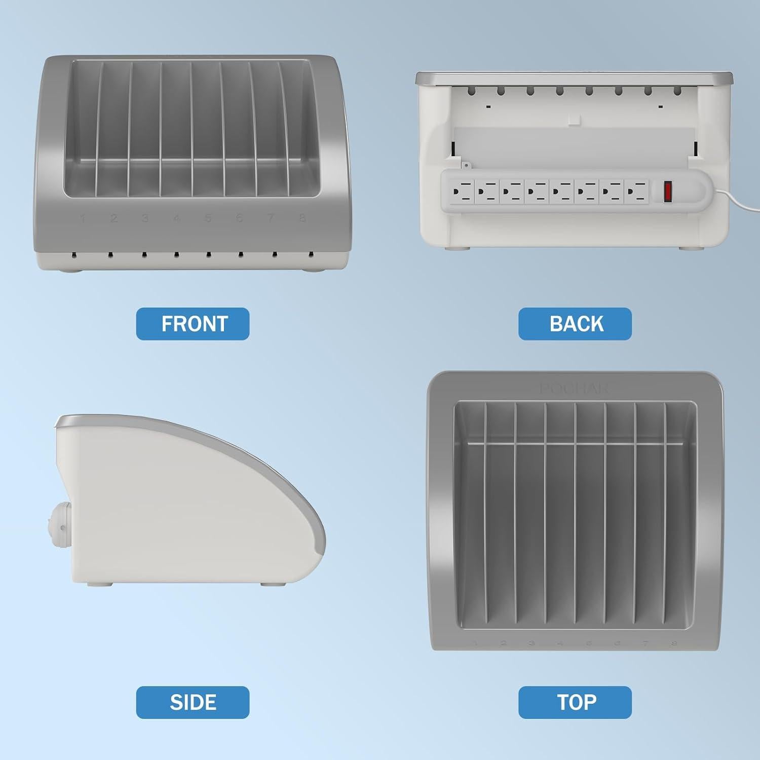 Estación de Carga Universal POCHAR para 8 Dispositivos - Ideal para Aulas y Oficinas