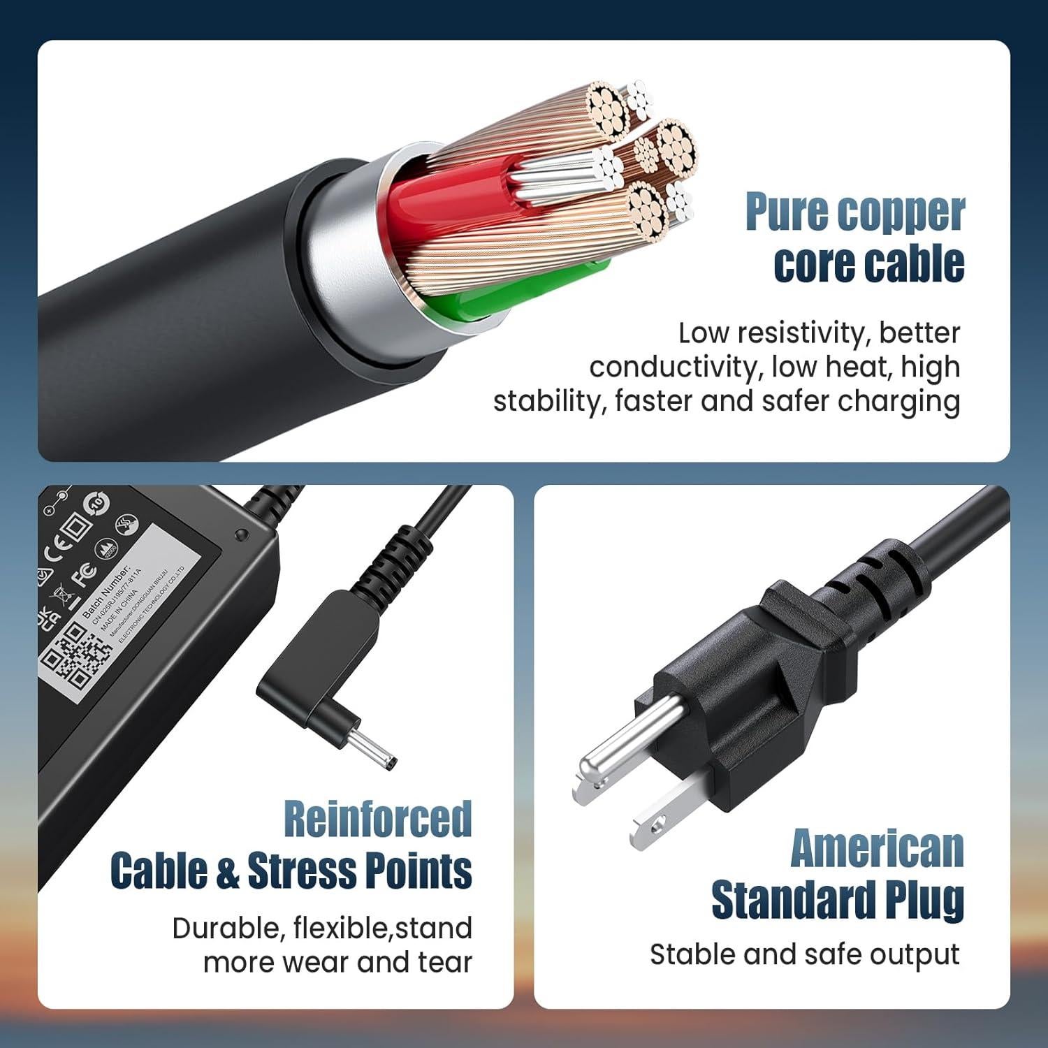 Cargador de Laptop Acer 65W/45W Adaptador CA S7/S5/S3/R13/R15