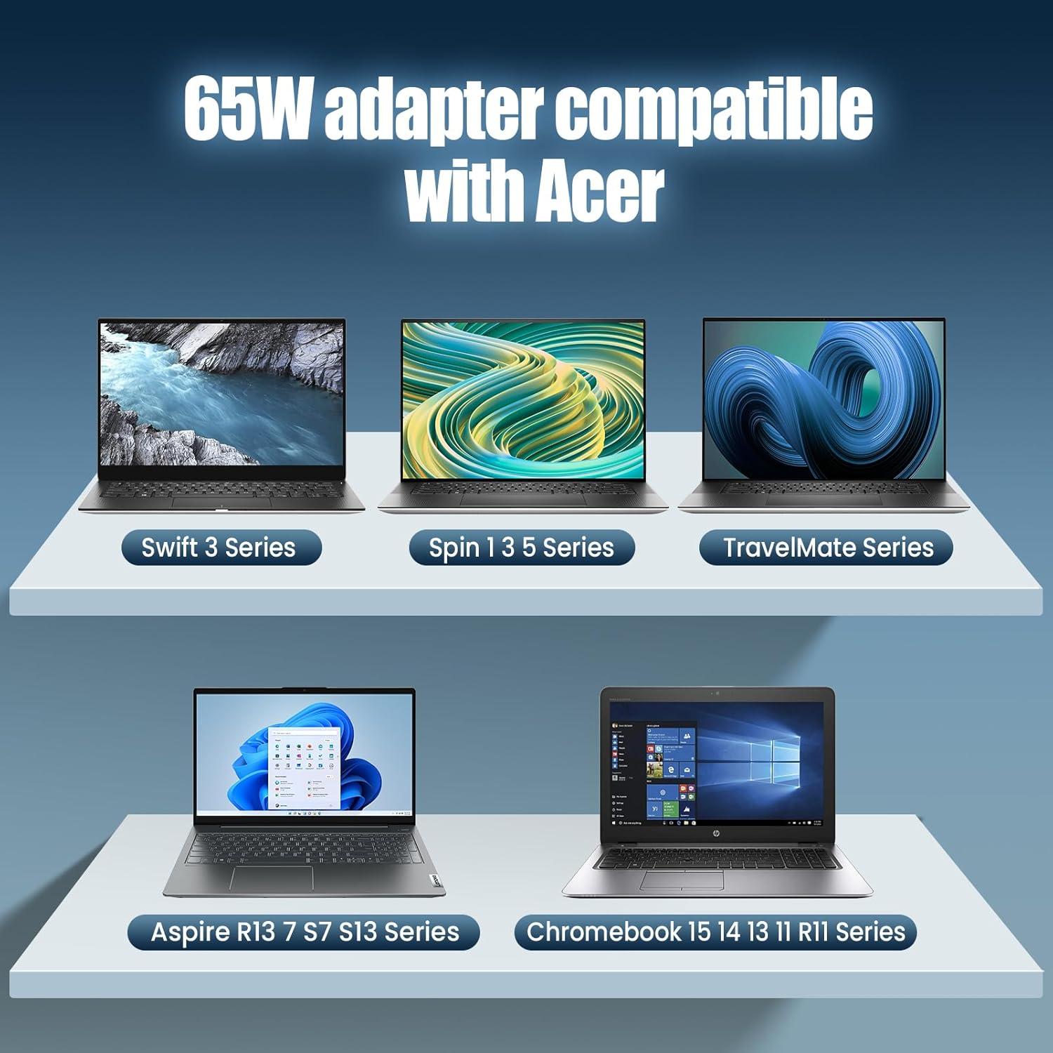 Cargador de Laptop Acer 65W/45W Adaptador CA S7/S5/S3/R13/R15