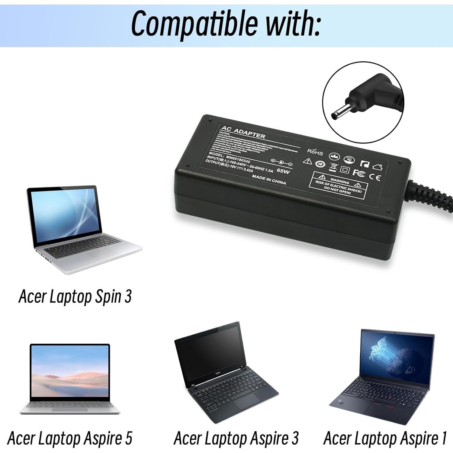Cargador de Laptop 19V 65W Acer Aspire 5 3 1 Spin 3