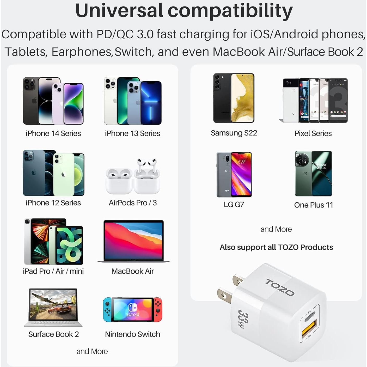 Cargador de Pared TOZO C3 33W PD USB-C Blanco