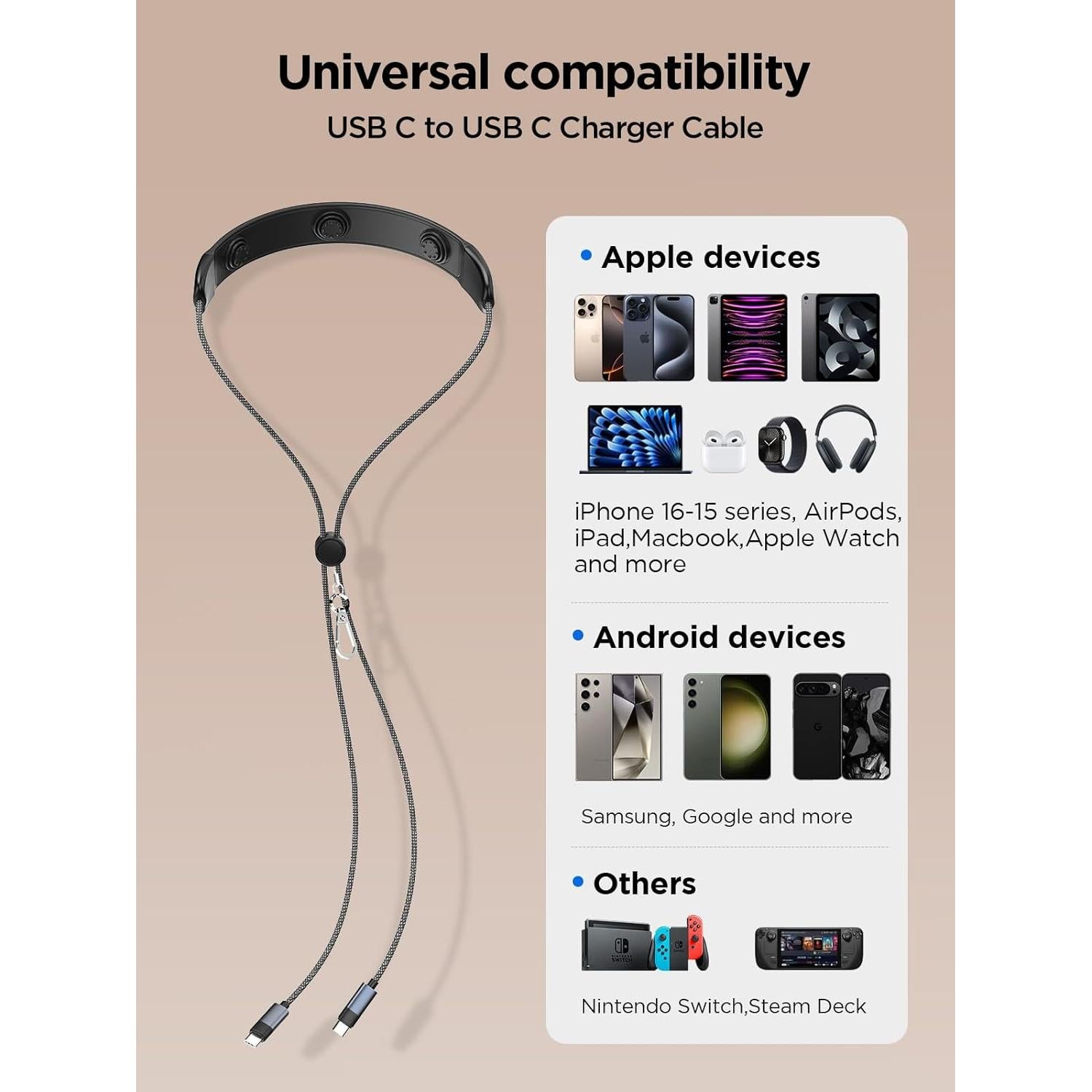 Cable de Carga Rápida USB C a USB C Aioneus 1.37m 100W