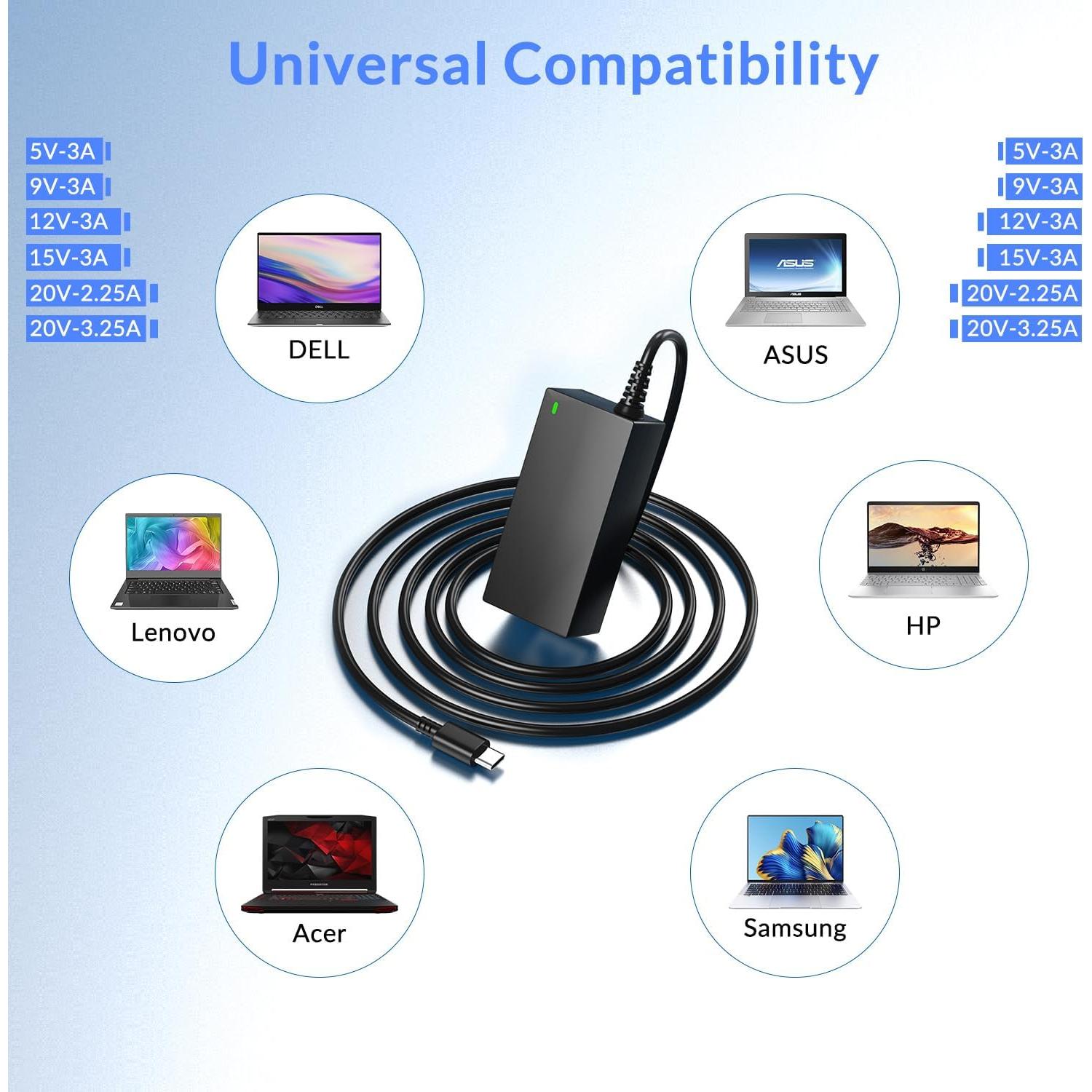 Cargador Universal USB C 65W para Laptop Acer Asus HP Lenovo