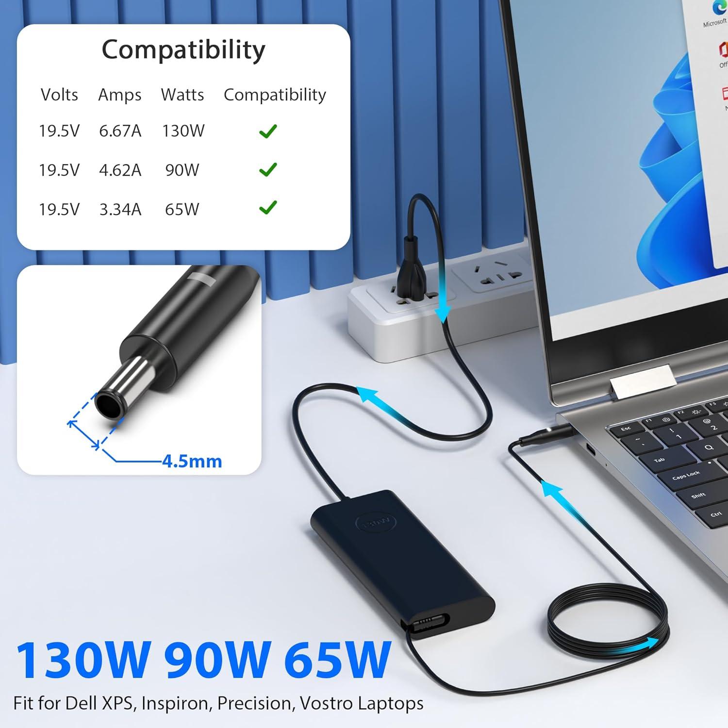 Cargador de Laptop 130W QIOUZW para Dell XPS 15 4.5mm