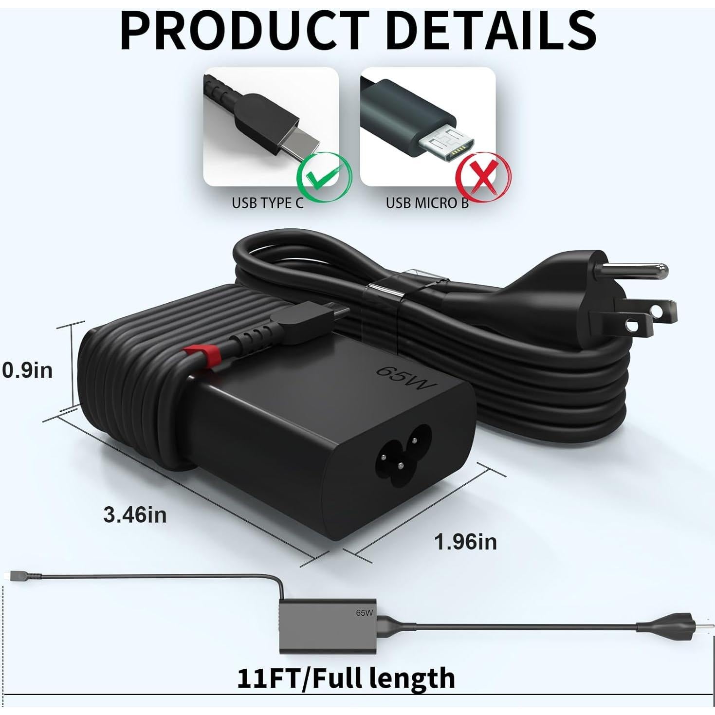 Cargador USB C 65W NXNUFCSM para Lenovo ThinkPad y Chromebook