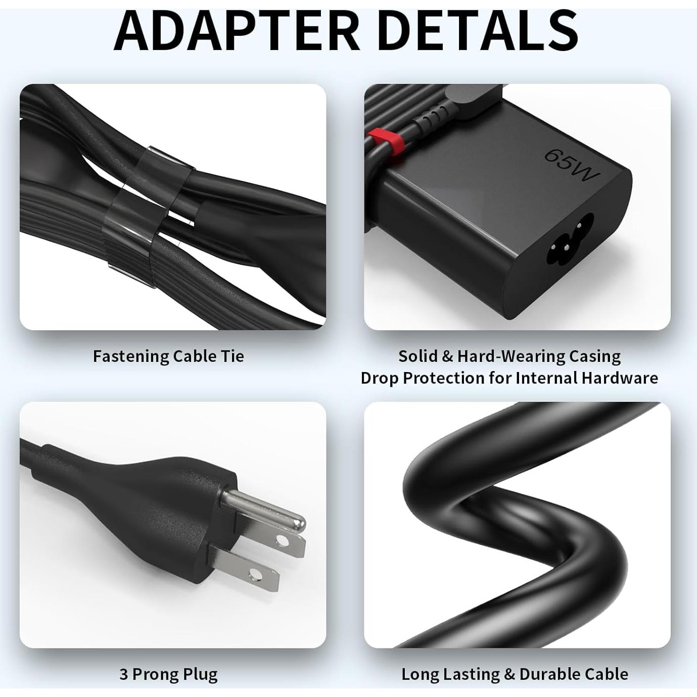 Cargador USB C 65W NXNUFCSM para Lenovo ThinkPad y Chromebook