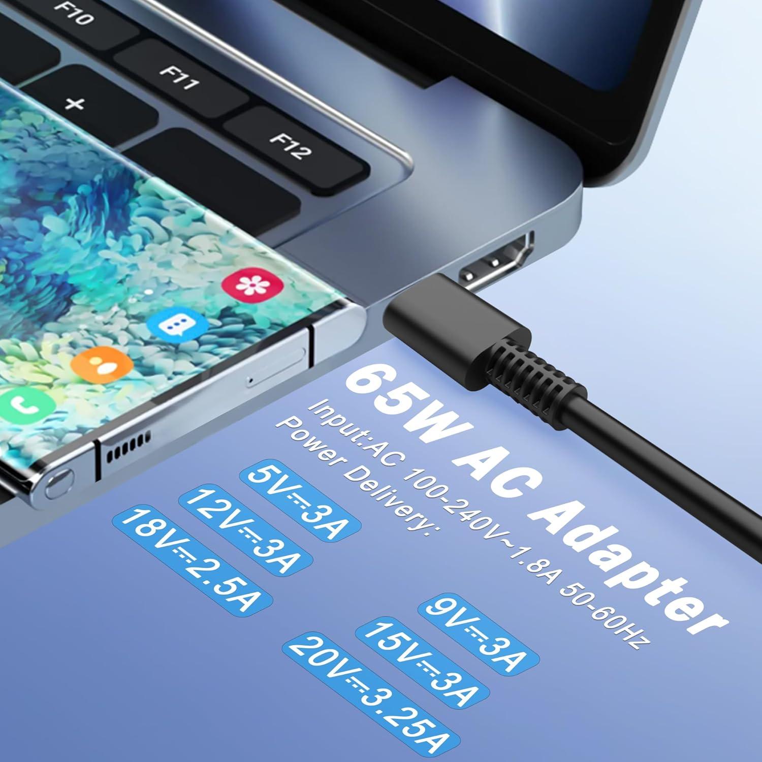 Cargador USB-C 65W para Laptop HP, Dell, Lenovo, Asus