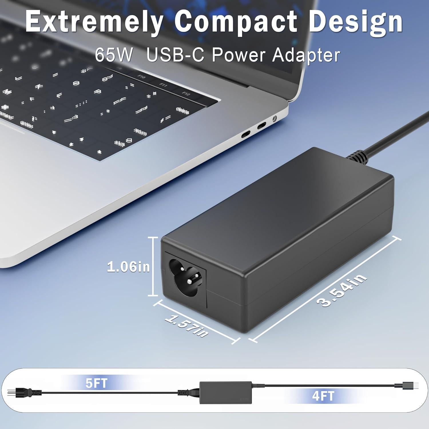 Cargador USB-C 65W para Laptop HP, Dell, Lenovo, Asus