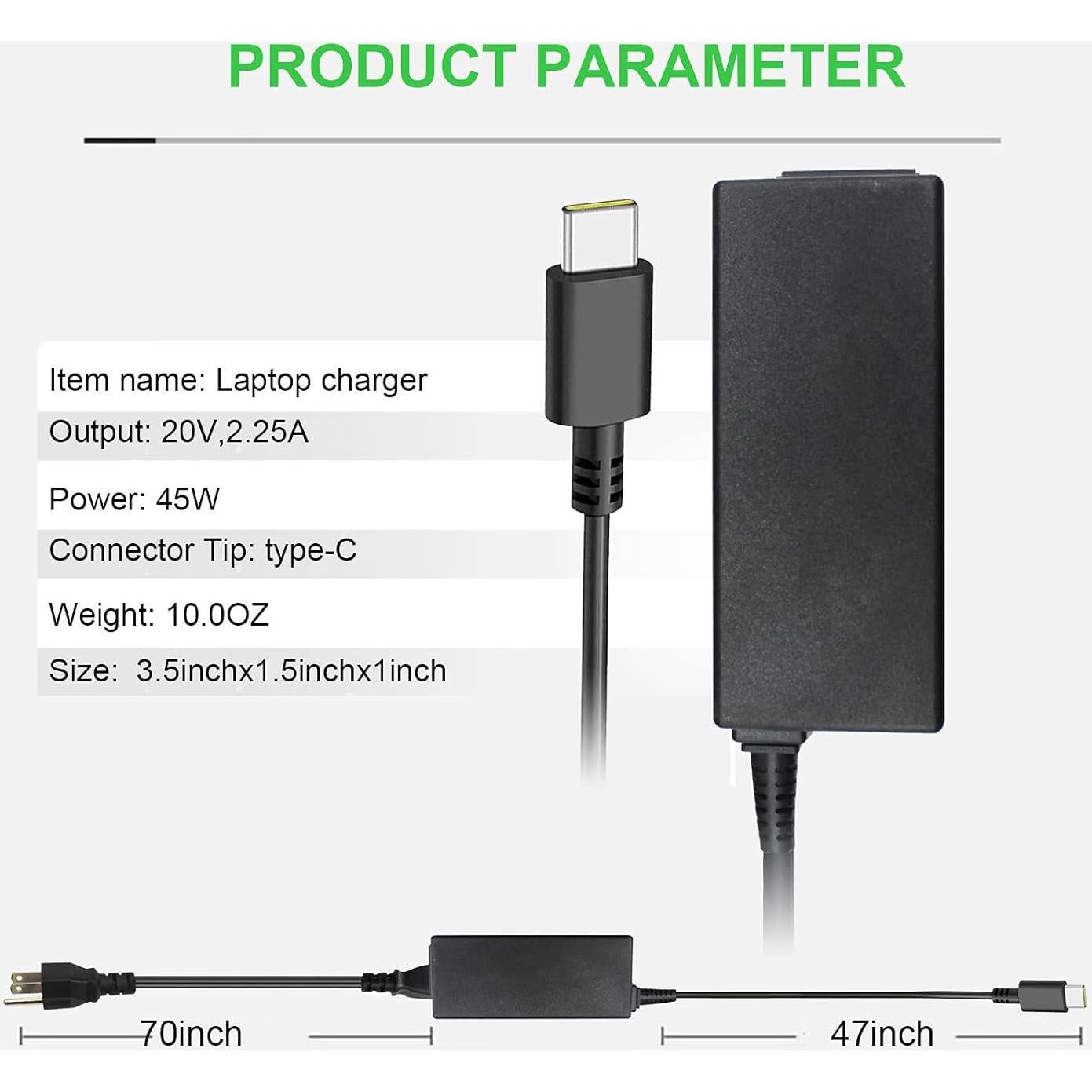 Cargador USB-C 45W para Laptop Lenovo HP Dell Chromebook